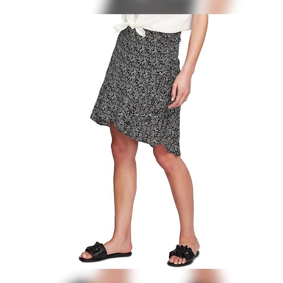 1.STATE Faux Wrap Ruched Rose Linen Skirt - Picture 1 of 3